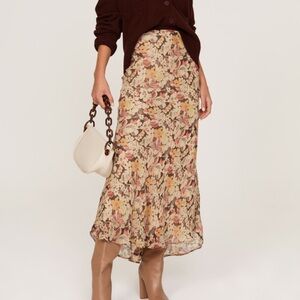Polo Ralph Lauren Brown Floral Midi Skirt